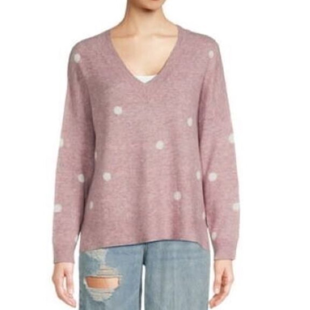 Dreamers by Debut Womens XL Oversized Pullover V-Neck Sweater Purple Polka Dot